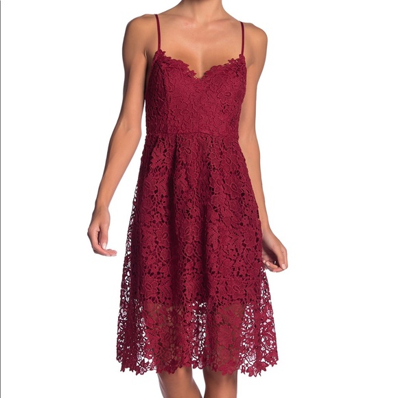 astr the label lace midi dress wine
